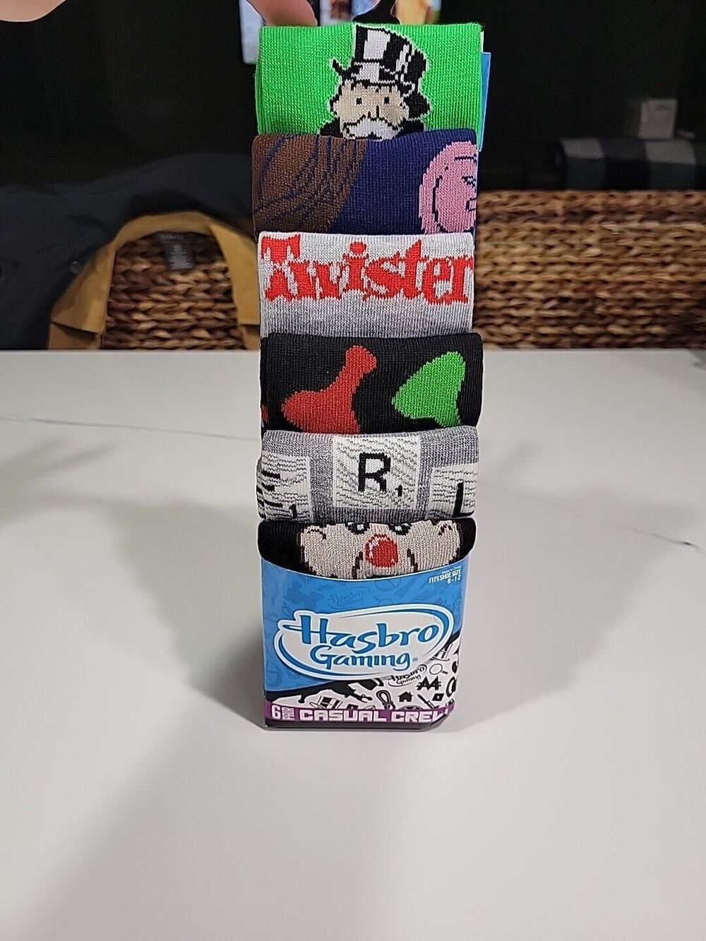 Hasbro Gaming Mens Socks 6 Pair Casual Crew Size 8-12 Twister Monopoly